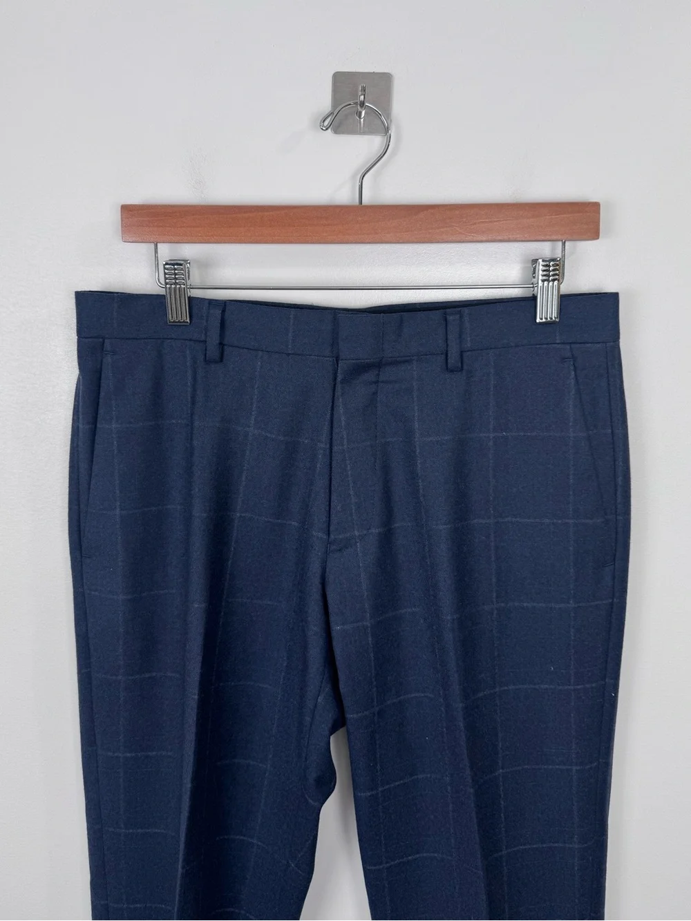 J.Crew Men Ludlow Slim Wool Windowpane Blue Trouser Pant Size 30
